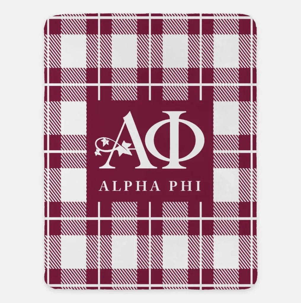 Alpha Phi XL 60x80 Plaid Sherpa Blanket Bordeaux Throw Blankets