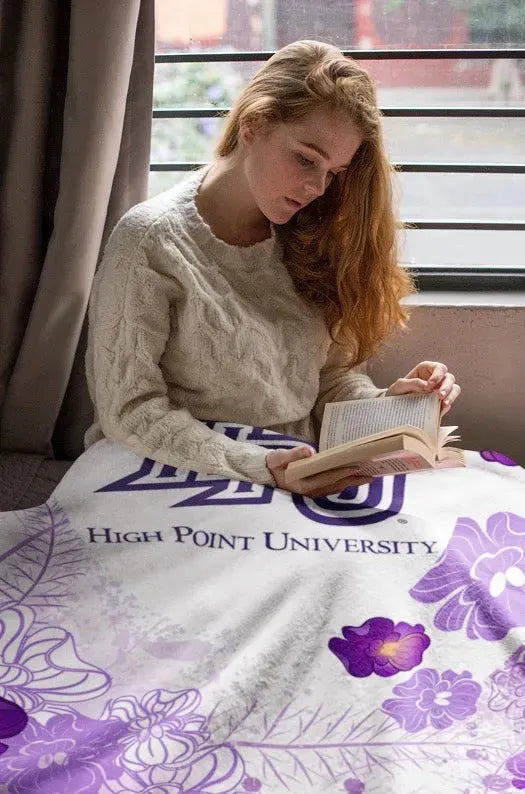 High Point University Sherpa Blanket - HPU Violet Frame XL 60"x80" Throw Blankets