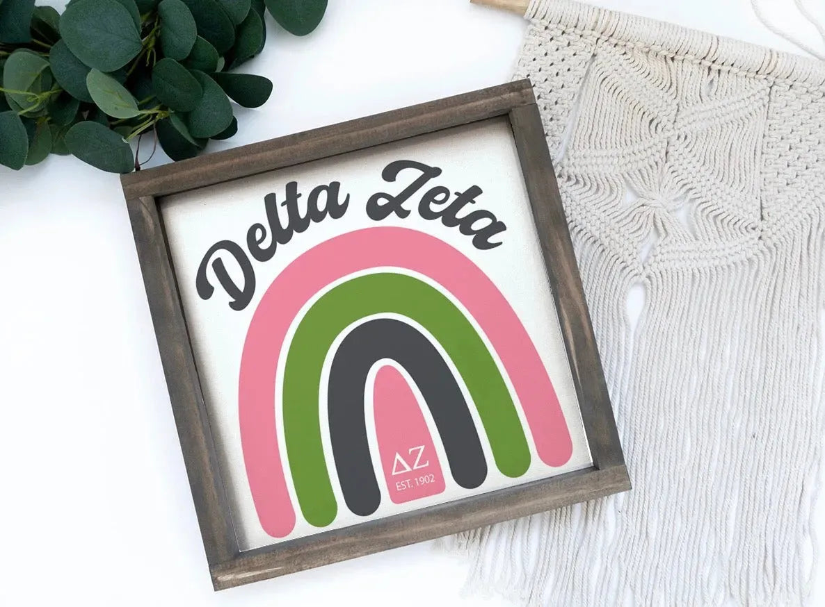 Delta Zeta 12x12 Rainbow Wood Framed Sign Wall Art & Signs