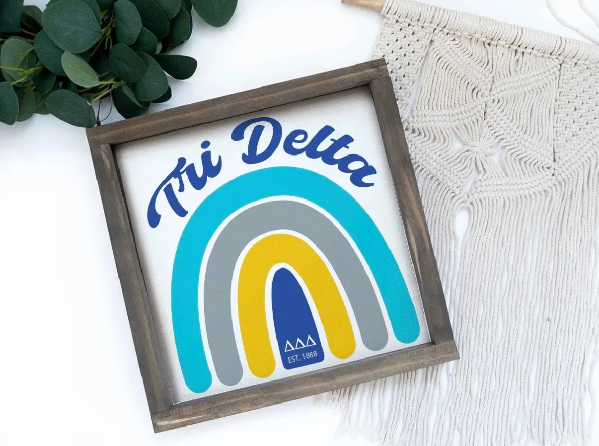 Tri Delta 12x12 Wood Framed Sign - Rainbow Wall Art & Signs