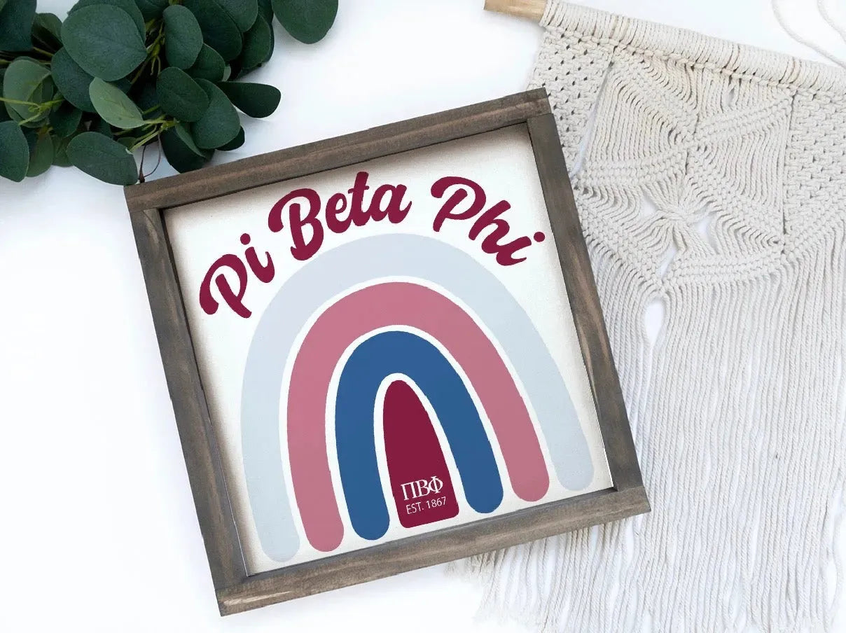 Pi Beta Phi 12x12 Wood Framed Sign - Rainbow Wall Art & Signs