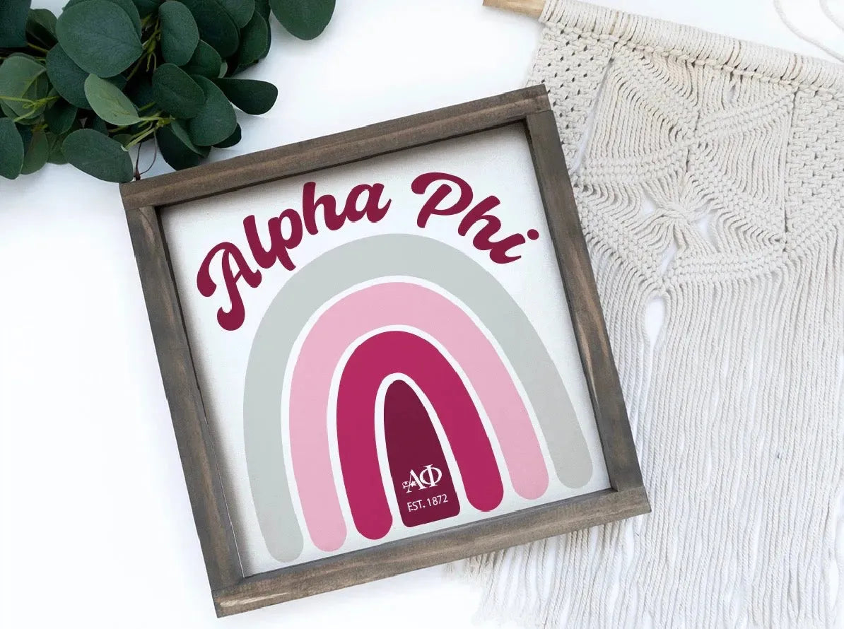 Alpha Phi 12x12 Wood Sign - Rainbow Wall Art & Signs