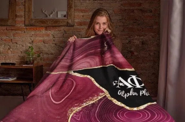 Alpha Phi XL 60x80 Sherpa Throw Blanket - Geode Throw Blankets