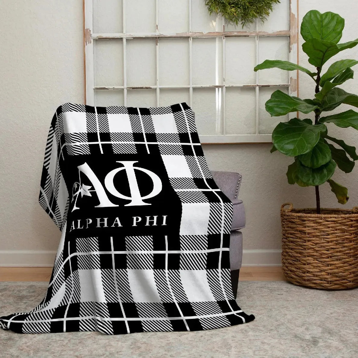 Alpha Phi XL 60x80 Plaid Sherpa Blanket Throw Blankets