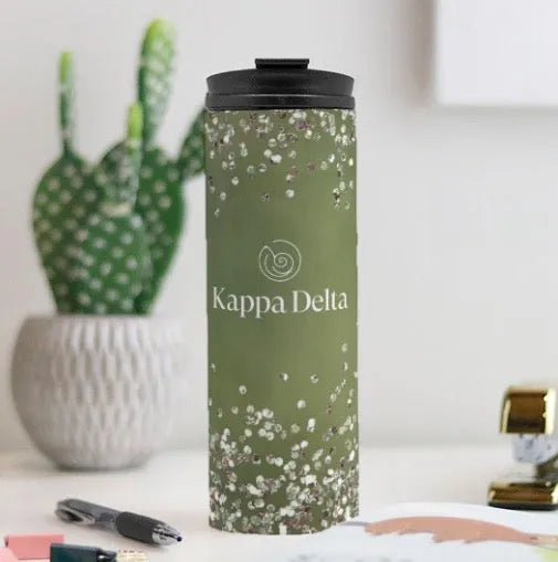 Kappa Delta Thermal Tumbler 16 oz.- Olive Green Glitter | Kaydee Gifts