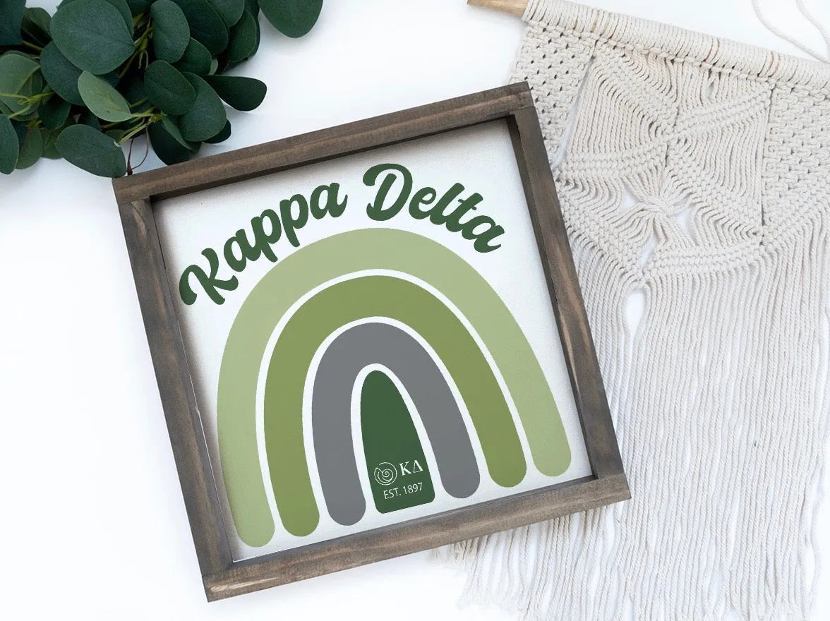 Kappa Delta Wood Framed Sign 12x12 -  Rainbow | Custom Gifts & Decor