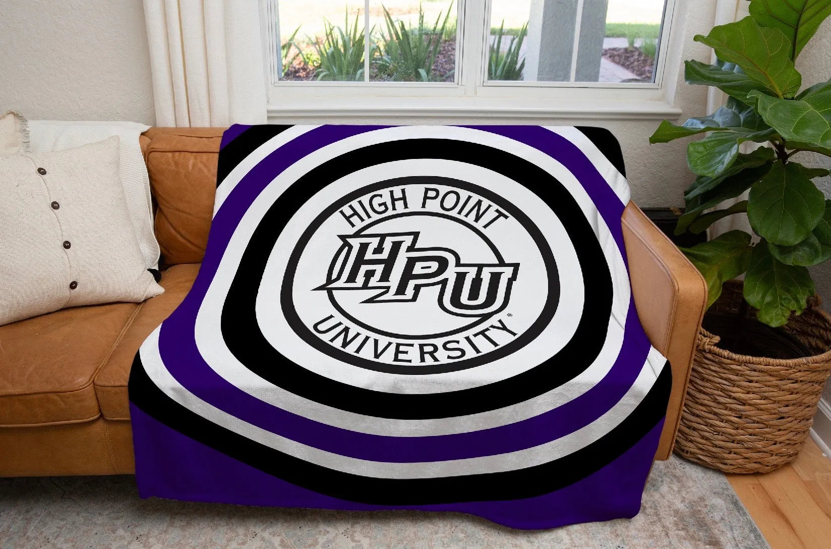 High Point University XL 60x80 Sherpa Blanket - Bullseye | Official HPU College Dorm Decor | Custom Panthers Merch | Graduation Alumnae Gift