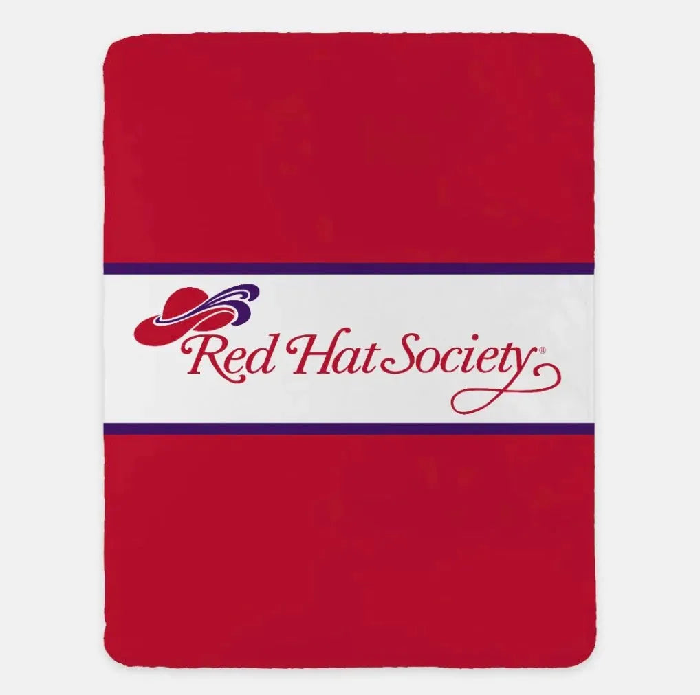 Red Hat Society Sherpa Blanket - Center Band Red Throw Blankets