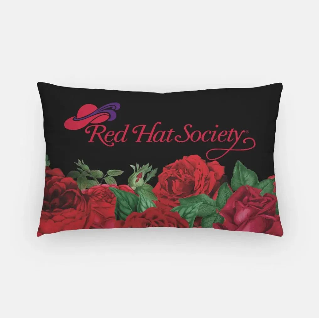 Red Hat Society Lumbar Pillow Cover - Red Roses Black Pillow Covers