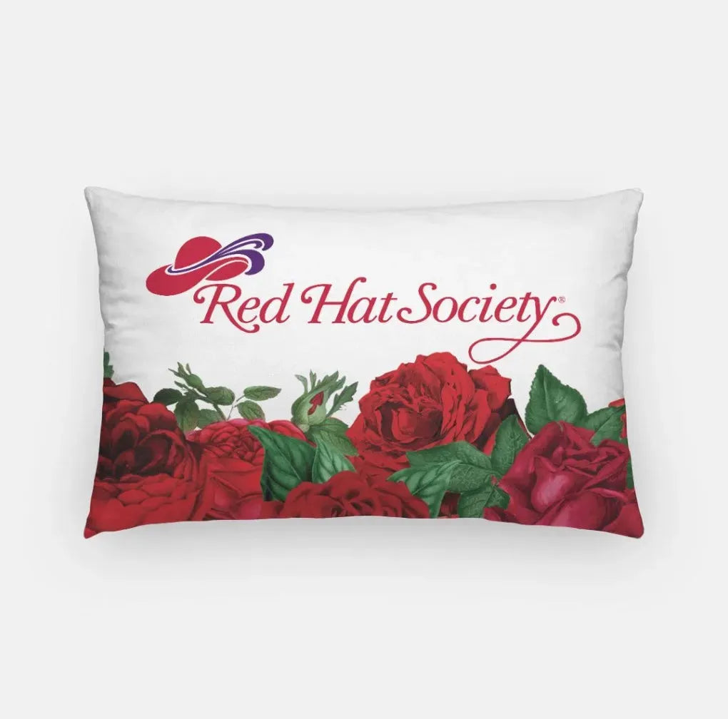 Red Hat Society Lumbar Pillow Cover - Red Roses White Pillow Covers