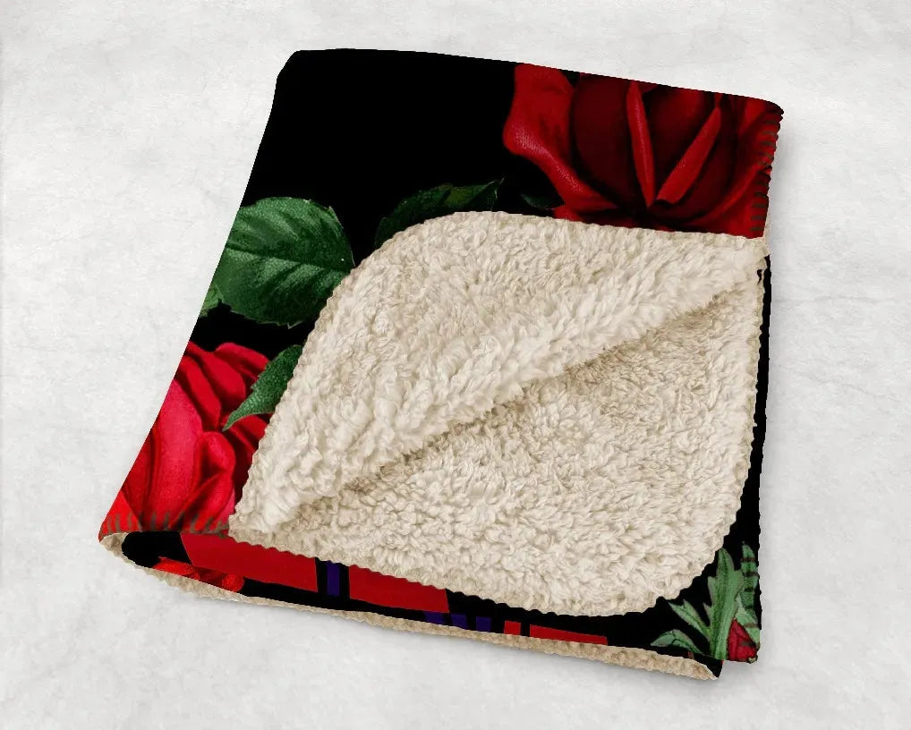 Red Hat Society Sherpa Blanket - Red Roses -60"x80" Throw Blankets
