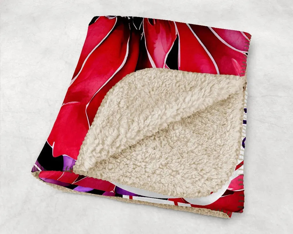 Red Hat Society Sherpa Blanket - Floral Series 2 - 60"x80" Throw Blankets