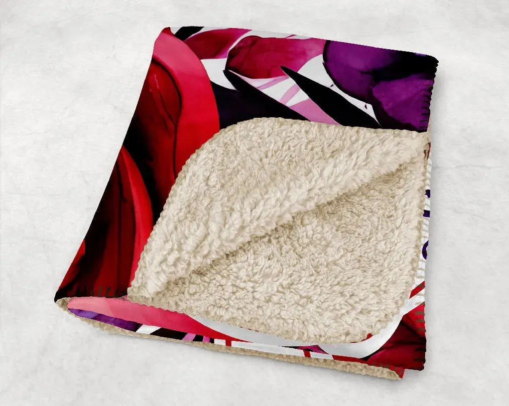Red Hat Society Sherpa Blanket - Floral Series 1 - 60"x80" Throw Blankets