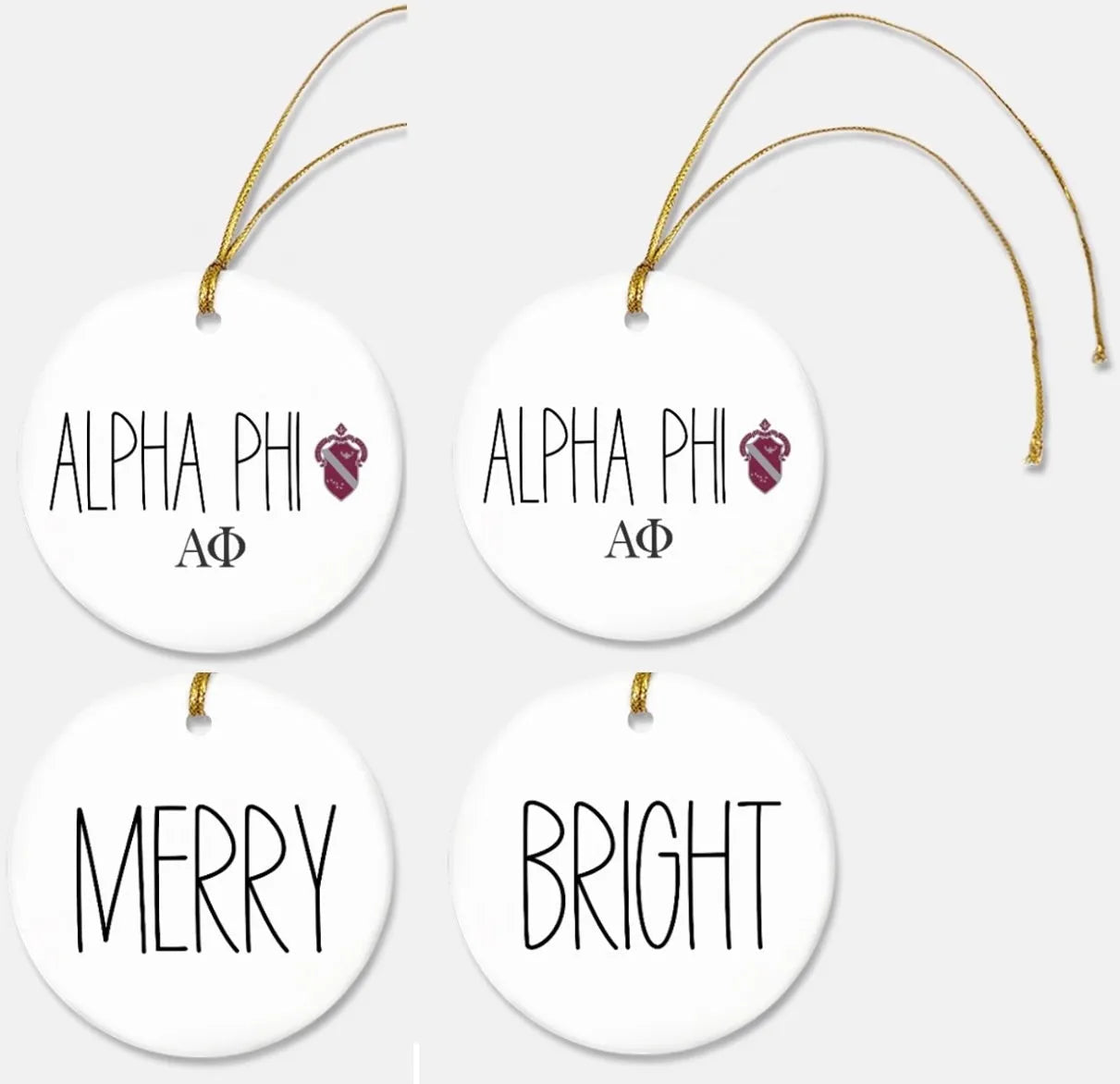 Alpha Phi Christmas Ornament - Merry & Bright - Set of 2 | APhi Gifts & Decor