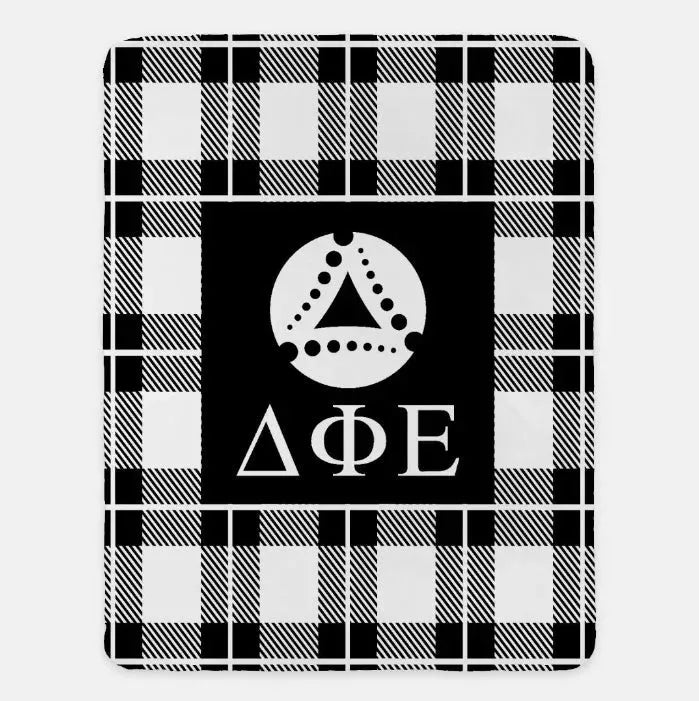 Delta Phi Epsilon XL 60x80 Sherpa Blanket - Plaid Black Throw Blankets