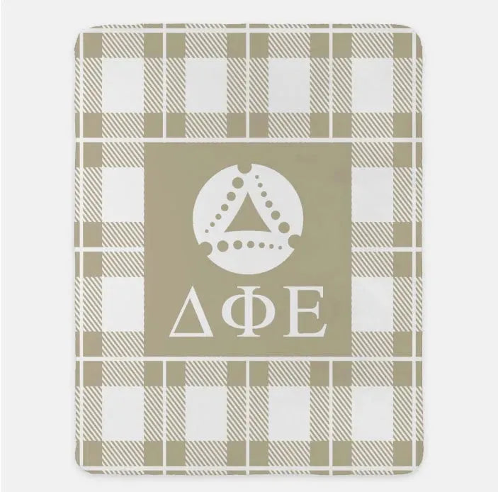 Delta Phi Epsilon XL 60x80 Sherpa Blanket - Plaid Light Gold Throw Blankets