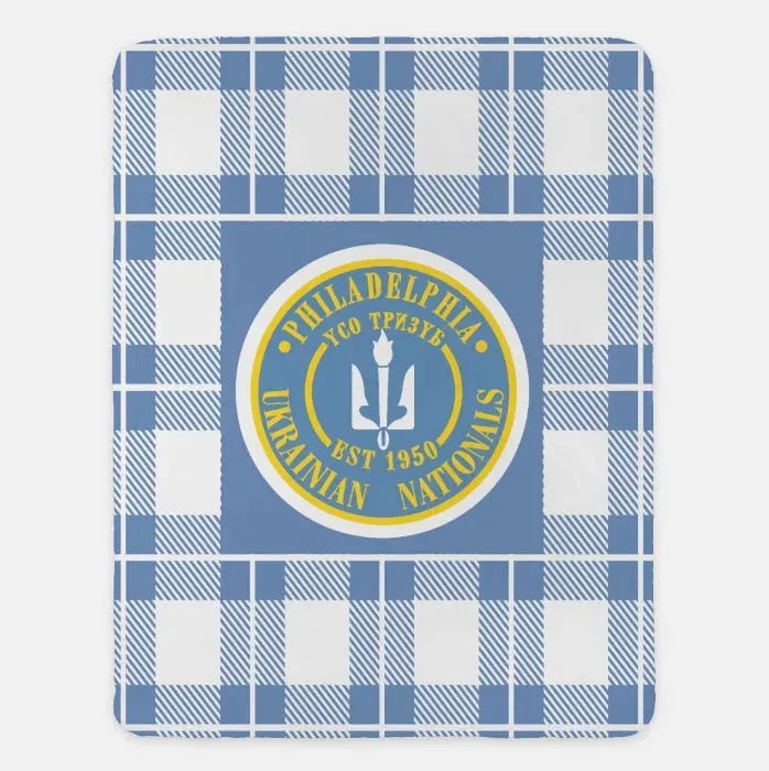 Philadelphia Ukrainian Nationals Sherpa Blanket - Plaid 60"x80" Blue Throw Blankets