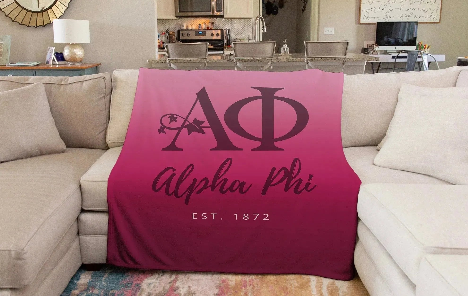 Alpha Phi XL 60x80 Sherpa Blanket - Pink Gradient Throw Blankets