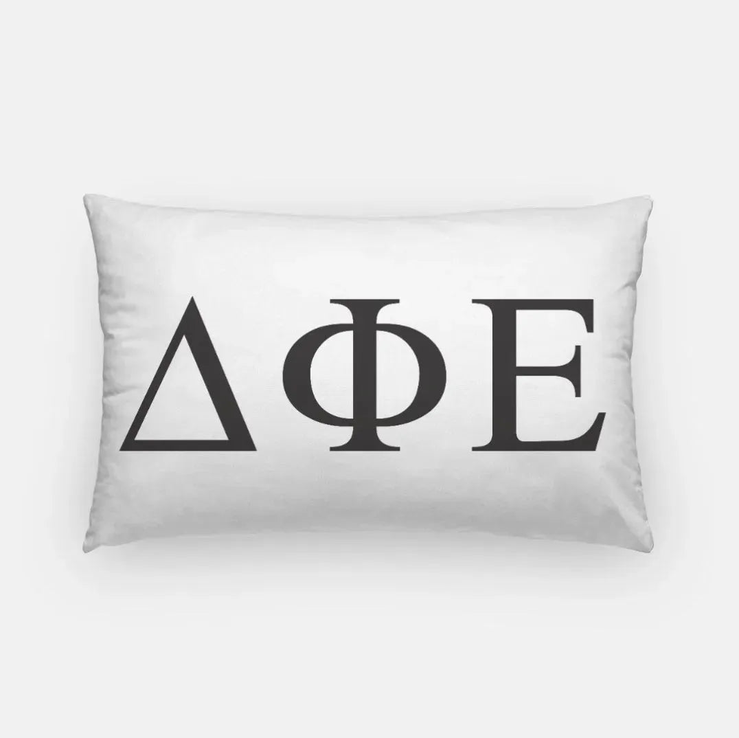 Delta Phi Epsilon Lumbar Pillow Cover - Greek Letters White Black Pillow Covers