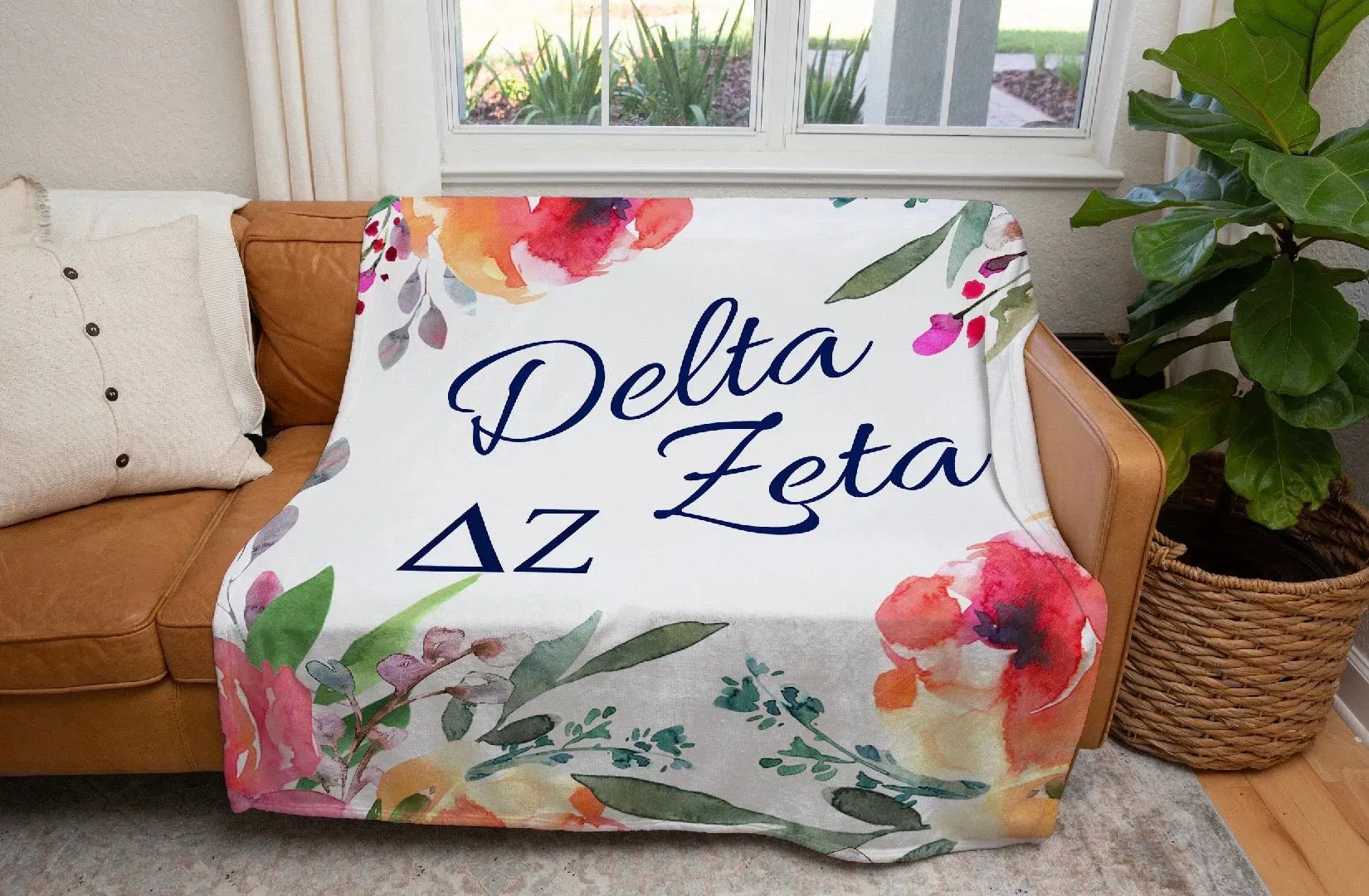Delta Zeta XL 60x80 Floral Sherpa Throw Blanket Throw Blankets