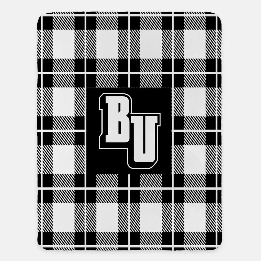 Belmont University Sherpa Blanket - BU Plaid XL 60"x80" Black Throw Blankets