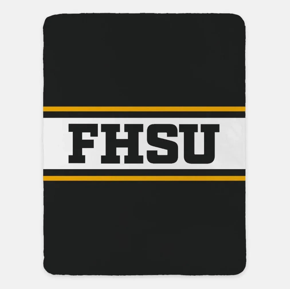 FHSU University XL 60x80 Sherpa Throw Blanket - Center Band Gold Throw Blankets