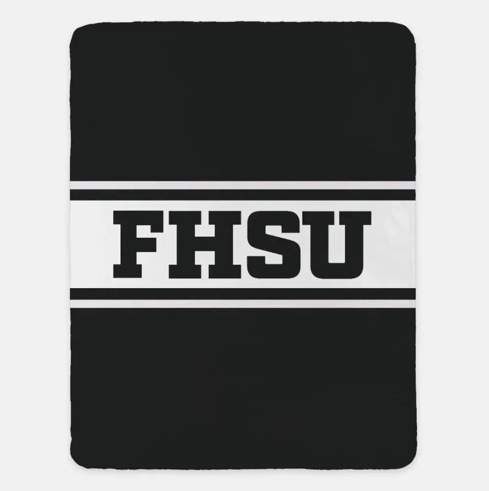 FHSU University XL 60x80 Sherpa Throw Blanket - Center Band Black Throw Blankets
