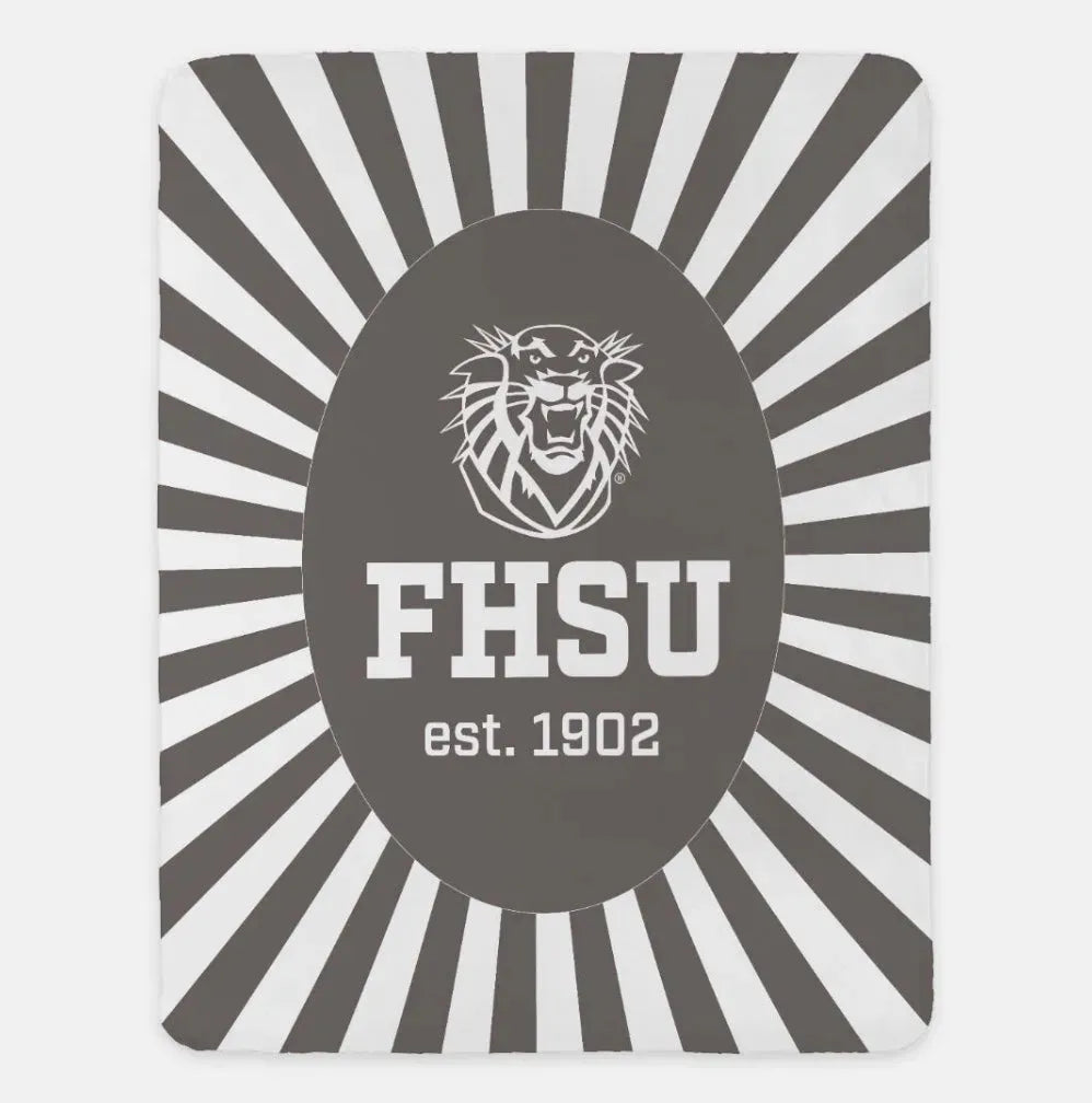 FHSU XL 60x80 Sherpa Throw Blanket - Starburst Gray Throw Blankets