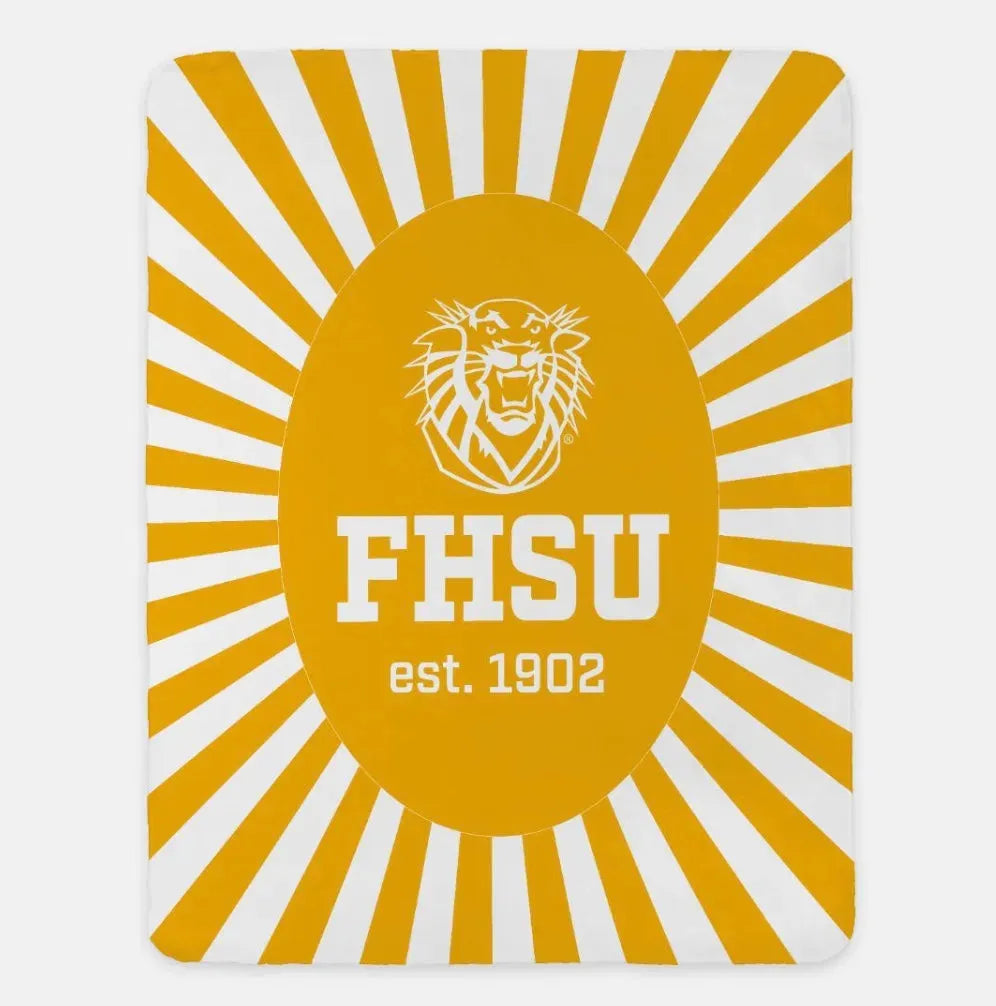FHSU XL 60x80 Sherpa Throw Blanket - Starburst Gold Throw Blankets
