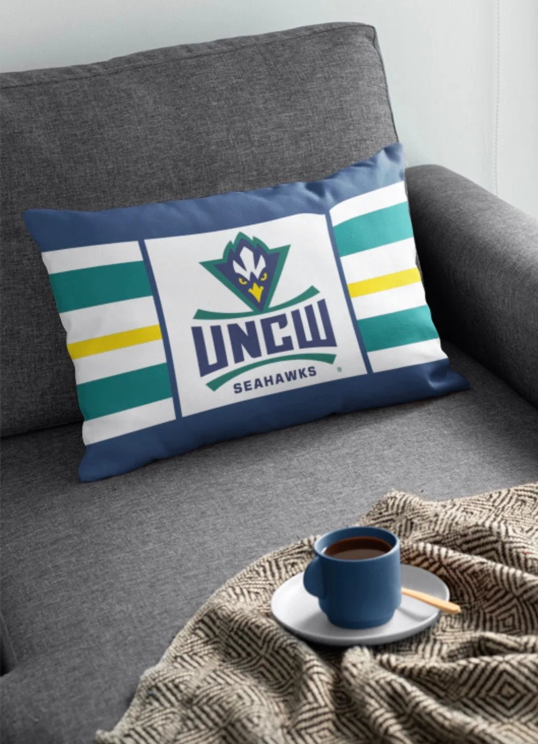 UNCW Seahawk Striped Lumbar Throw Pillow Cover | Gifts and Decor | Festive Fit Home