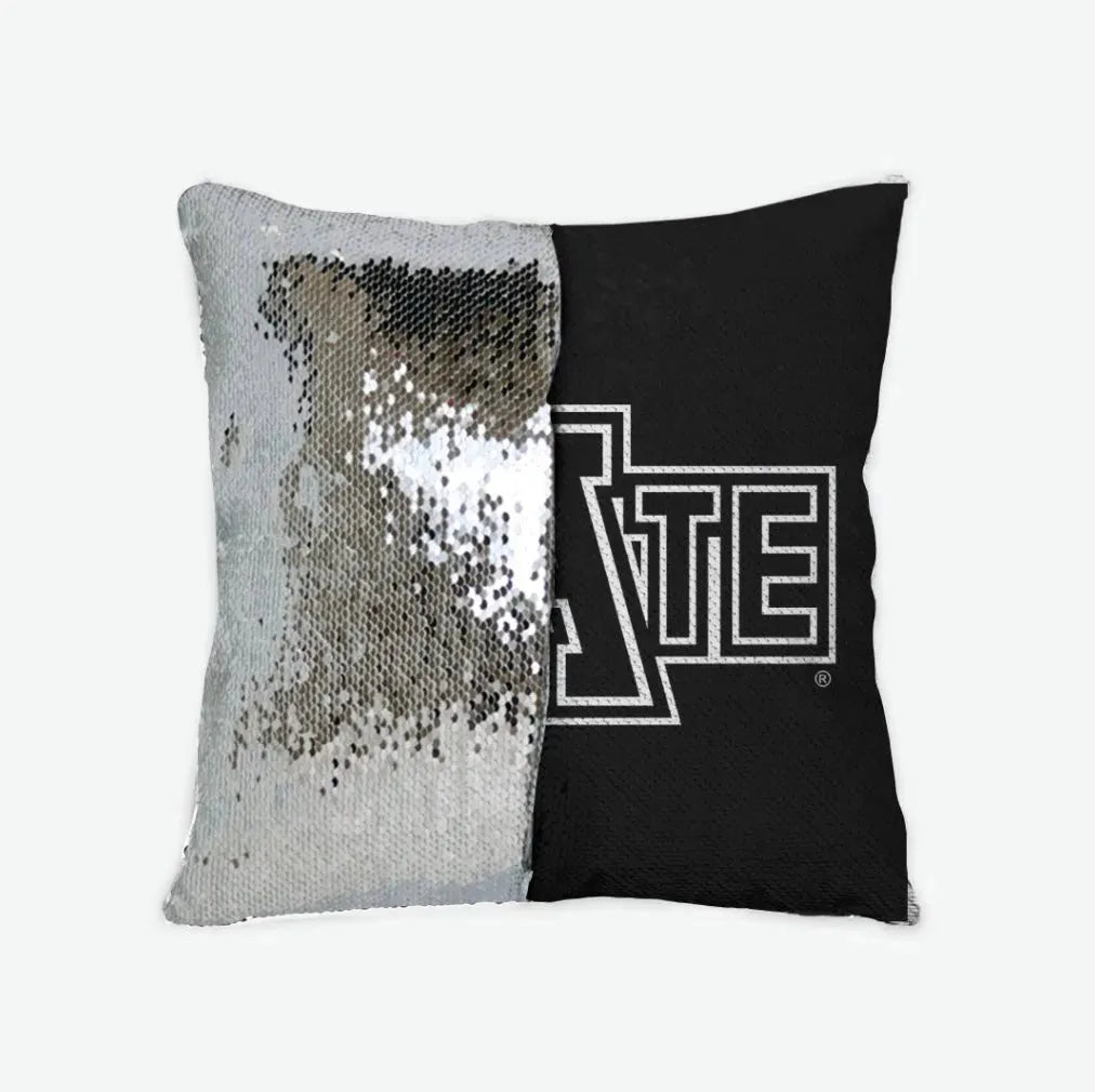 Arkansas State University Sequin Pillow Cover - STATE Black Silver Pillow Covers