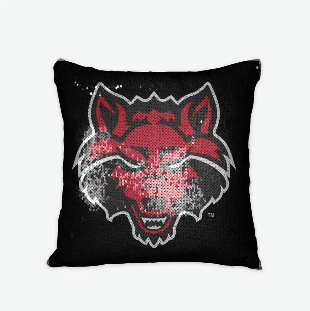 Arkansas State University Sequin Pillow Cover - Wolf Head Pillow Covers