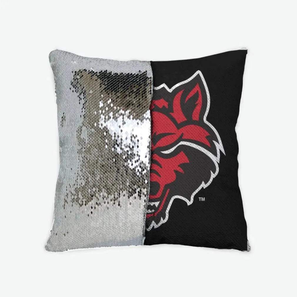 Arkansas State University Sequin Pillow Cover - Wolf Head Red Silver Pillow Covers