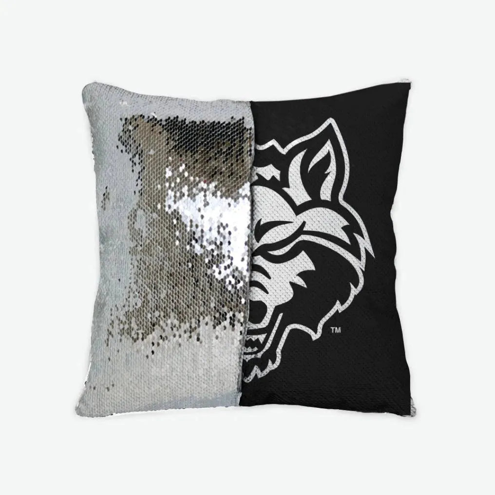Arkansas State University Sequin Pillow Cover - Wolf Head Black Silver Pillow Covers