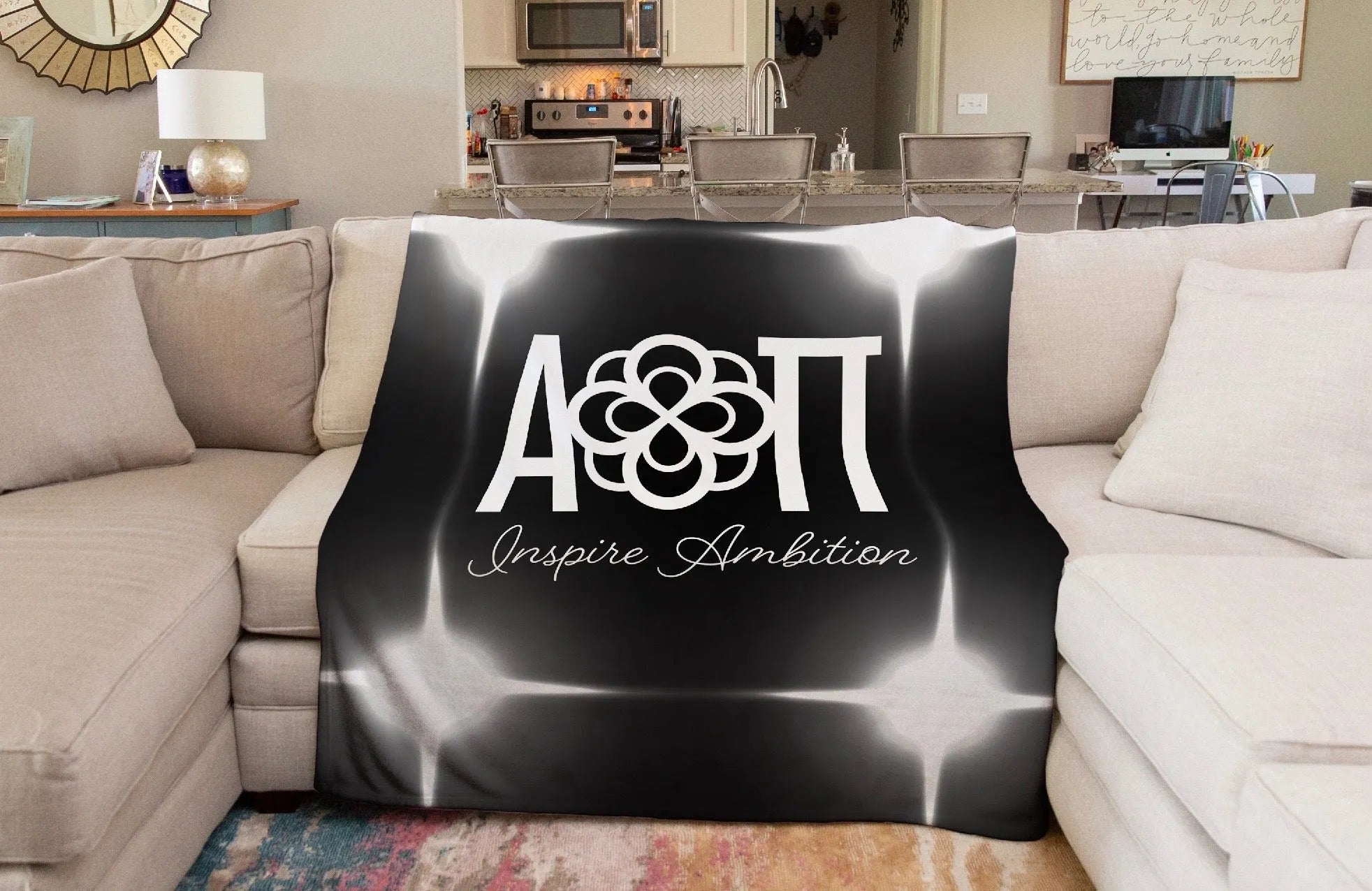 Alpha Omicron Pi XL 60x80 Sherpa Throw Blanket - Black Flashing Lights