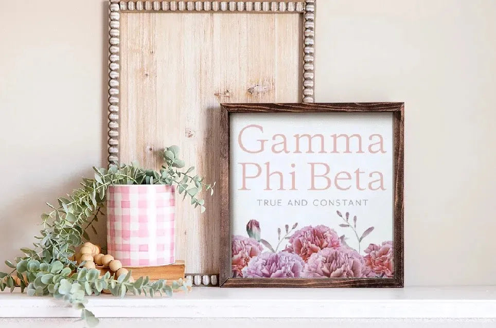 Gamma Phi Beta 12x12 Wood Framed Sign - Carnations Wall Art & Signs