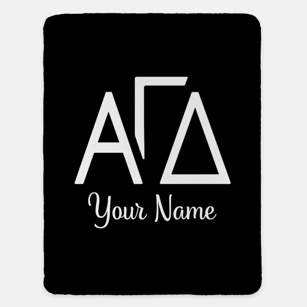 Personalized Alpha Gamma Delta XL 60x80 Sherpa Throw Blanket - Greek Letters Black Throw Blankets