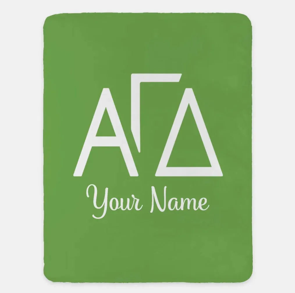 Personalized Alpha Gamma Delta XL 60x80 Sherpa Throw Blanket - Greek Letters Green Throw Blankets