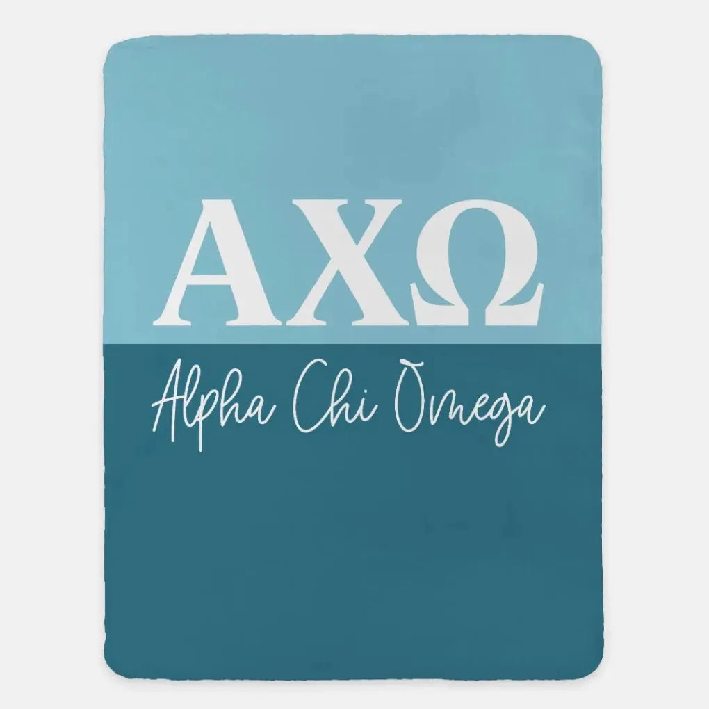Alpha Chi Omega XL 60x80 Sherpa Throw Blanket Blanket - Color Block Olympus Vega Throw Blankets
