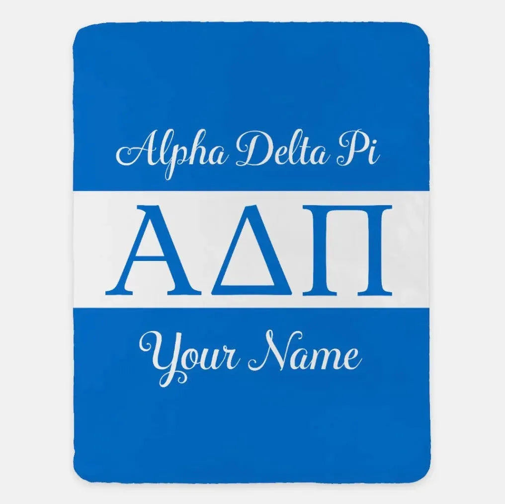 Personalized Alpha Delta Pi XL 60x80 Sherpa Throw Blanket - Greek Letters Azure Throw Blankets