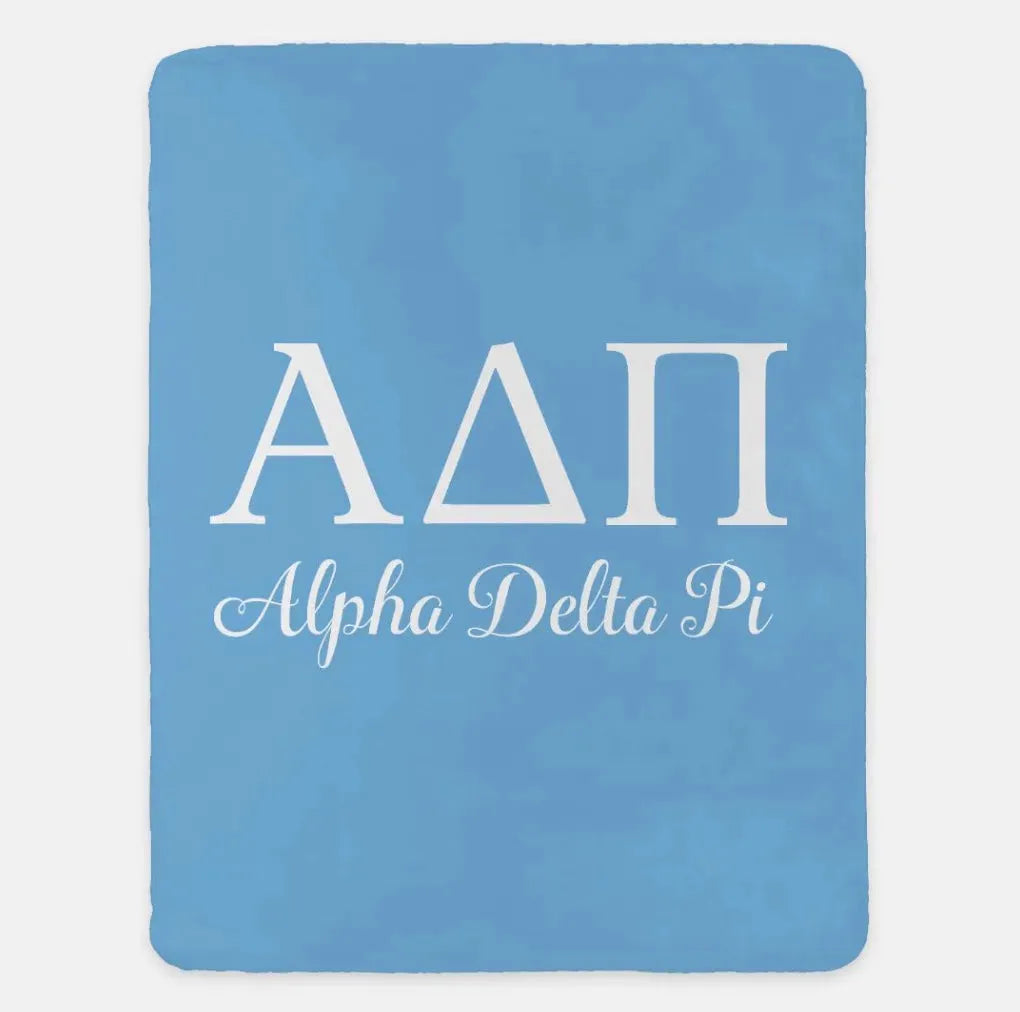 Alpha Delta Pi XL 60x80 Sherpa Throw Blanket Adelphean Blue Throw Blankets