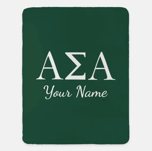 Personalized Alpha Sigma Alpha XL 60x80 Throw Blanket - Greek Letters Green Throw Blankets
