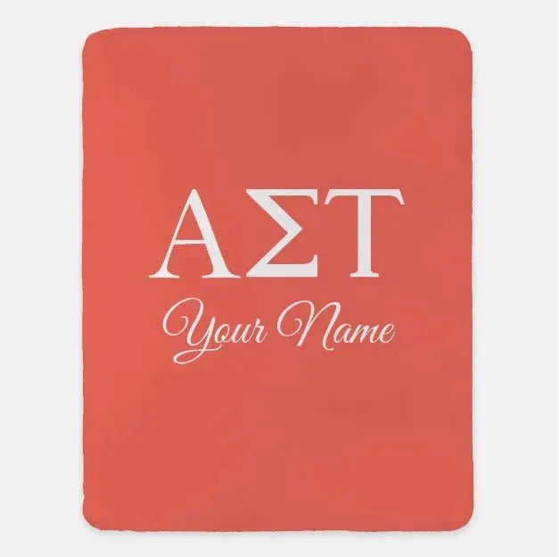 Personalized Alpha Sigma Tau XL 60x80 Sherpa Throw Blanket Coral Throw Blankets