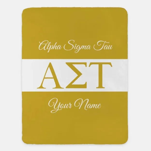 Personalized Alpha Sigma Tau XL 60x80 Throw Blanket - Greek Letters Gold Throw Blankets