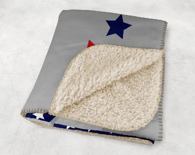 Troy University XL 60x80 Sherpa Blanket - American Flag T Throw Blankets