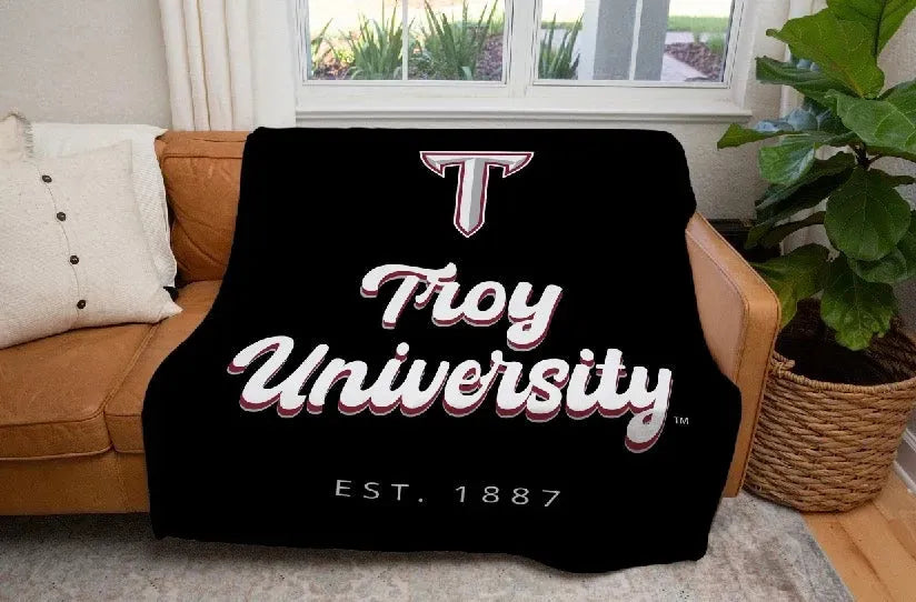 Troy University XL 60x80 Sherpa Throw Blanket - Retro Throw Blankets