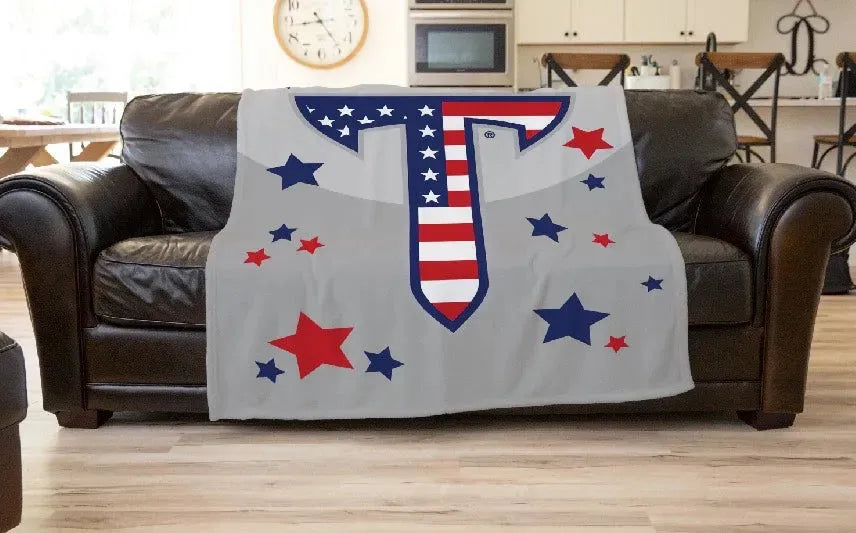 Troy University XL 60x80 Sherpa Blanket - American Flag T Throw Blankets