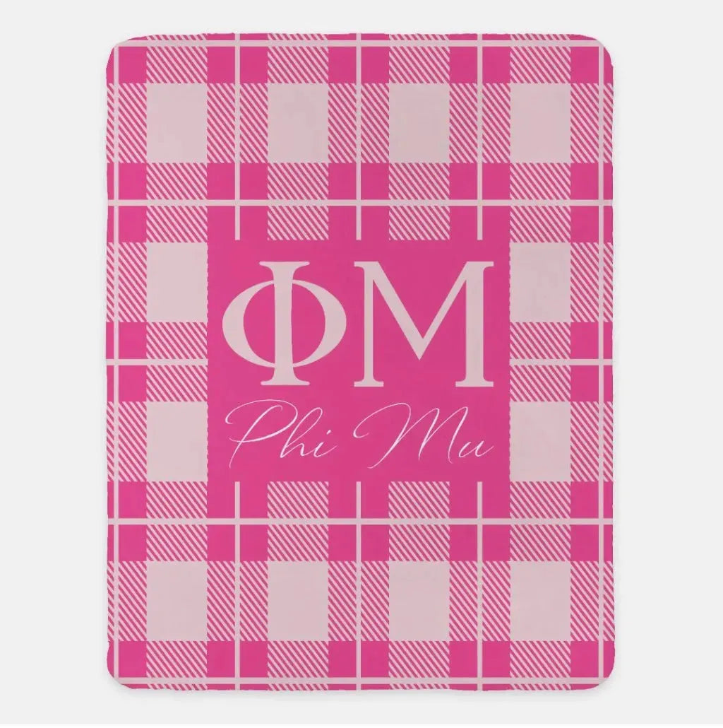 Phi Mu Plaid XL 60x80 Sherpa Throw Blanket Pink Blush Throw Blankets
