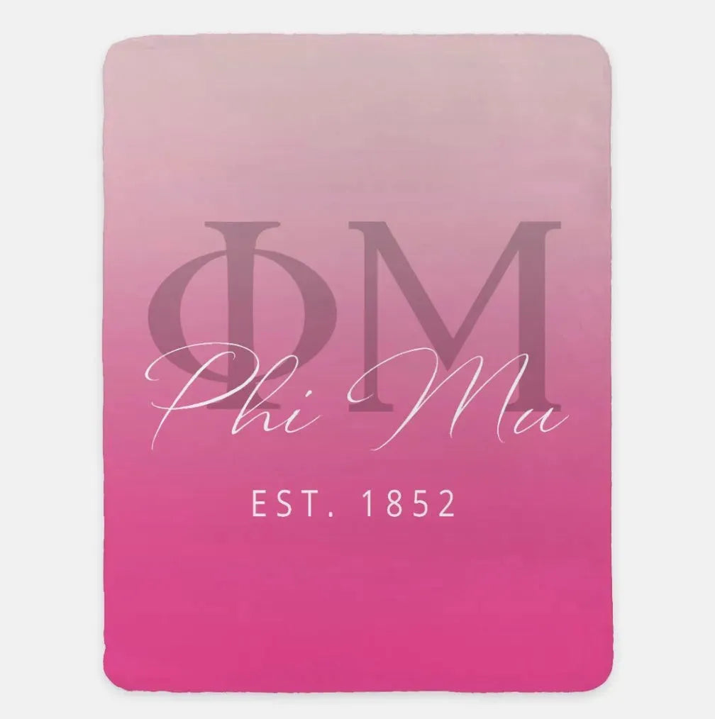 Phi Mu XL 60x80 Sherpa Blanket Gradient Pink Throw Blankets