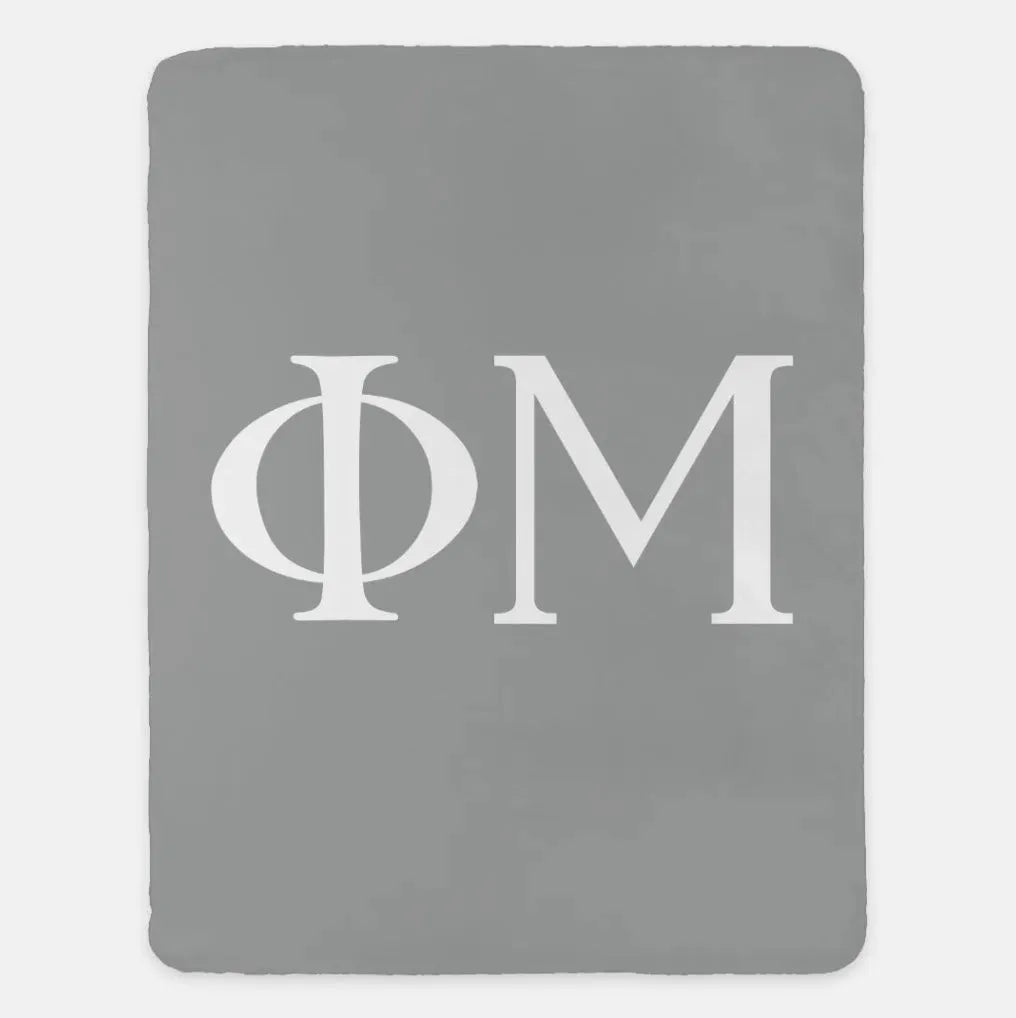Phi Mu XL 60x80 Sherpa Throw Blanket Light Gray White Throw Blankets